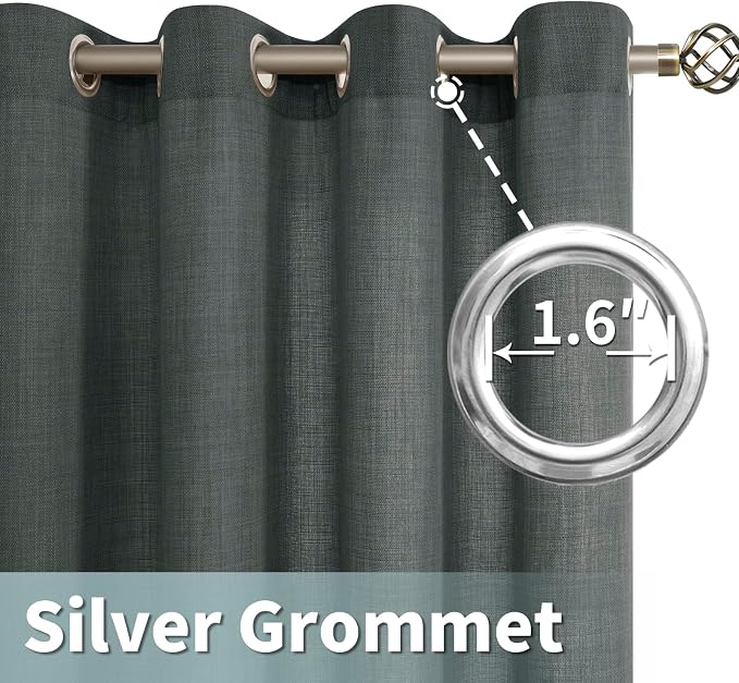 Light Filtering Linen Curtains 45 inch Length for Bedroom, Dark Grey | Thick Linen Textured, Privacy Drapes, Semi Sheer, Farmhouse Living Room Curtains, Grommet, 52 x 45 Inch, 2 Panels