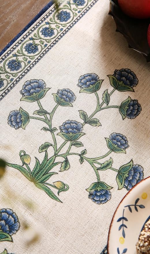 Patdrea Designer Elegant French Linen Table Runner,12"X87"-Ivar B | Vintage Tablerunner 87 Inches Long,Floral Pattern with Tassel Edge,Decorative Runner for Dining Room Living Room