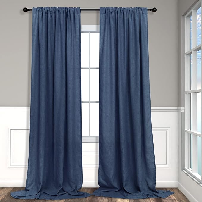 Navy Curtains 108 Inches Long for Living Room 2 Panels Set Back Tab Pocket Light Reducing Semi Transparent Soft Linen Airy Flowy Dark Blue Sheer Curtain for Dining Room Large Windows Sliding 9 FT Tall