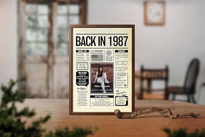 Personalized 38 year old birthday gifts - Back in 1987 Poster - Centerpiece Table Decorations 38th Birthday Party - Custom Born in 1987 Newspaper Vintage Poster for Men, Women, Him, Her