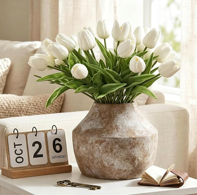 Ceramic Flower Vase for Centerpieces, 5.2in Pottery Small Ceramic Vases | Waterproof Pottery Vases for Flower, Hydrangeas, Home Decor, Living Room,Table Decorative, Handcrafted