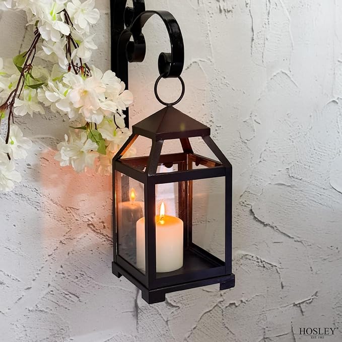 Hosley 12 Inch High Clear Glass and Iron Classic Style Lantern Ideal Gift for Festivities Parties Weddings Aromatherapy and Spa Settings O3
