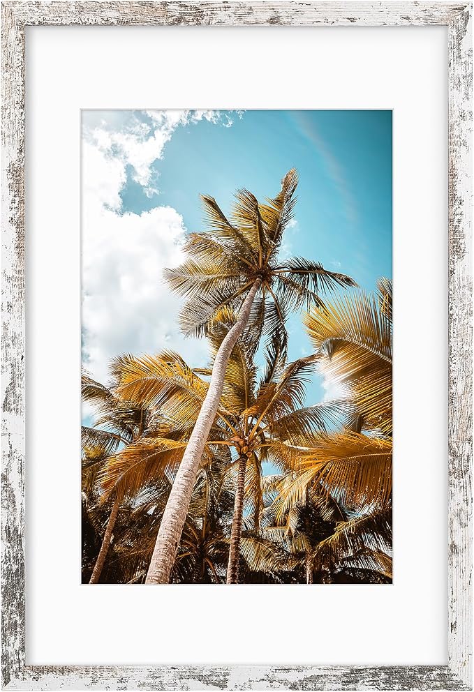 16x24 Distressed White Picture Frame with Real Glass Mat for 12x18