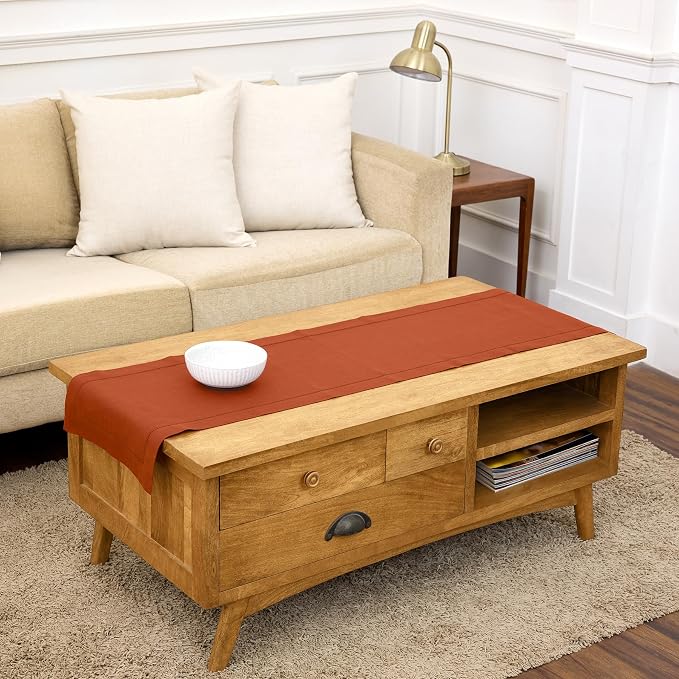 Solino Home 100% Pure Linen Table Runner Cinnamon Hemstitch, 14 x 48 in | Classic Hemstitch Table Runners for dining, hallway and console table styling | hand hemstitched borders | OEKO-TEX Certified