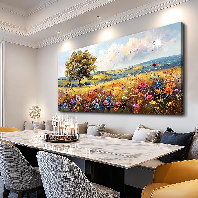 hyidecorart Large Wall Art For Living Room Canvas Wall Decor For Bedroom Office Decor Field Wall Paintings Flower Scenery Watercolour Pictures Artwork Modern Aesthetic Room Home Decorations