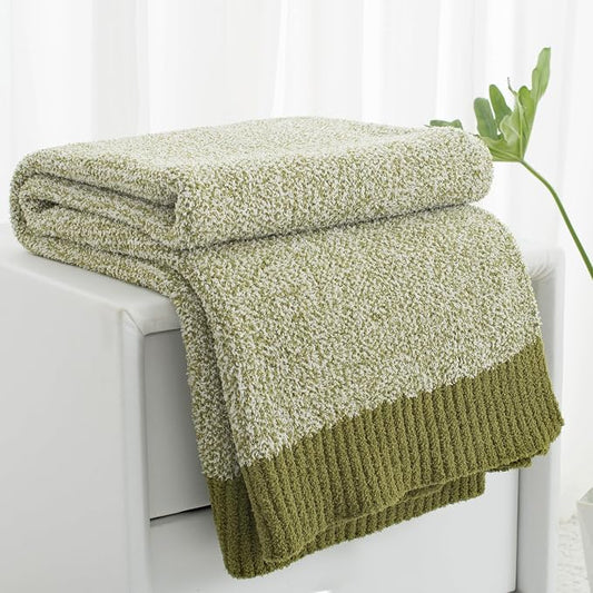 Carriediosa Heather Throw Blanket 50" X 60", 400GSM Ultra Soft Microfiber Fuzzy Fluffy Reversible Knitted Blankets Cozy Plush Lightweight and Warm Fall Throws for Couch, Bed, Sofa, Olive Green | Olive Green, Fuzzy Fluffy Cozy Plush Knit Knitted Throws,...