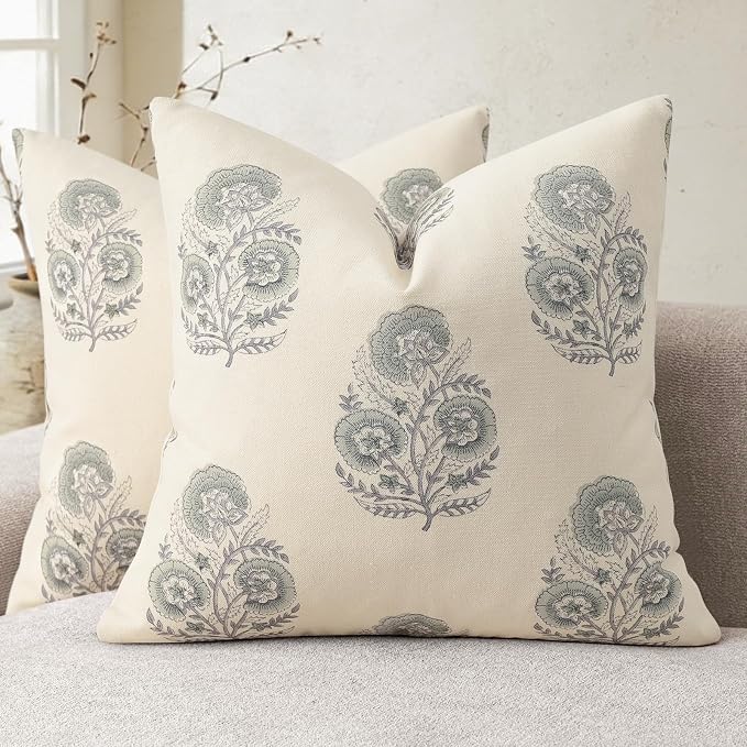 Vintage Floral Print Euro Sham Pillow Covers 26x26 Set of 2 Patterned Accent Decorative Cushion Covers Modern Farmhouse Throw Pillow Covers for Bed Sofa Couch Chair Living Room Home Decor, Aqua Haze