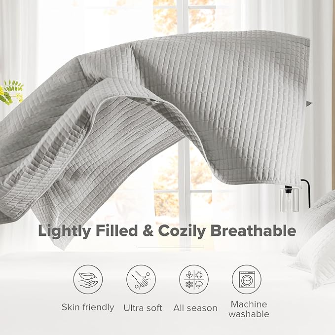 Comfort Spaces - CS14-0060 Kienna Quilt Coverlet Bedspread Ultra Soft Hypoallergenic All Season Lightweight Filling Stitched Bedding Set, King 104"x90", Gray 2 Piece | Soft Cozy Lightweight Summer Coverlet Cal King, Quilted Bedspreads Extra Layer, Mode...
