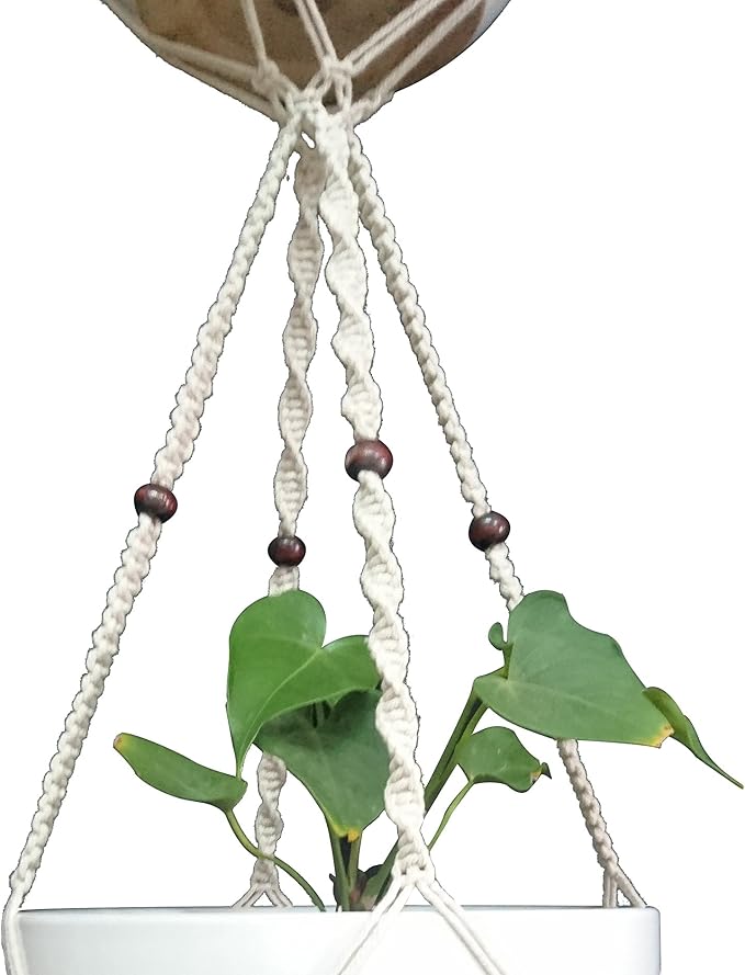 1 PCS Macrame Plant Hanger & Holder, Hanging Planter 4 Legs Double Deck for 8 inch to 10 inch Two Pots Indoor Outdoor Hanging Planter Hemp Rope 67 Inch with Metal Ring (Cotton)
