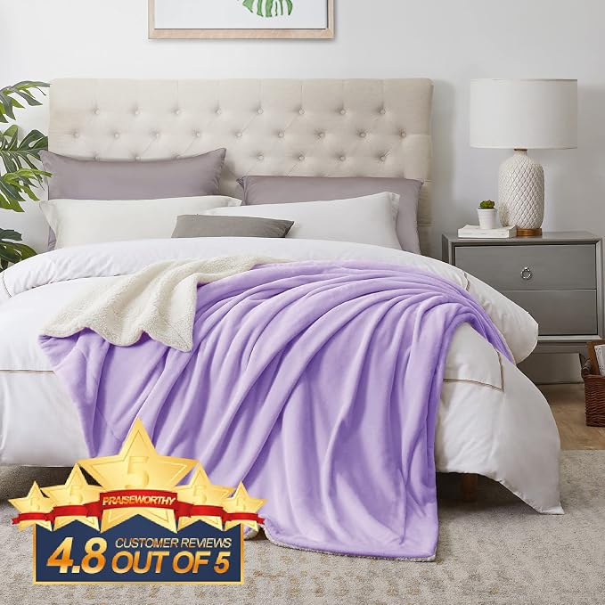Walensee Sherpa Fleece Blanket (Throw Size 50”x60” Lavender) Plush Throw Fuzzy Super Soft Reversible Microfiber Flannel Blankets for Couch, Bed, Sofa Ultra Luxurious Warm and Cozy for All Seasons