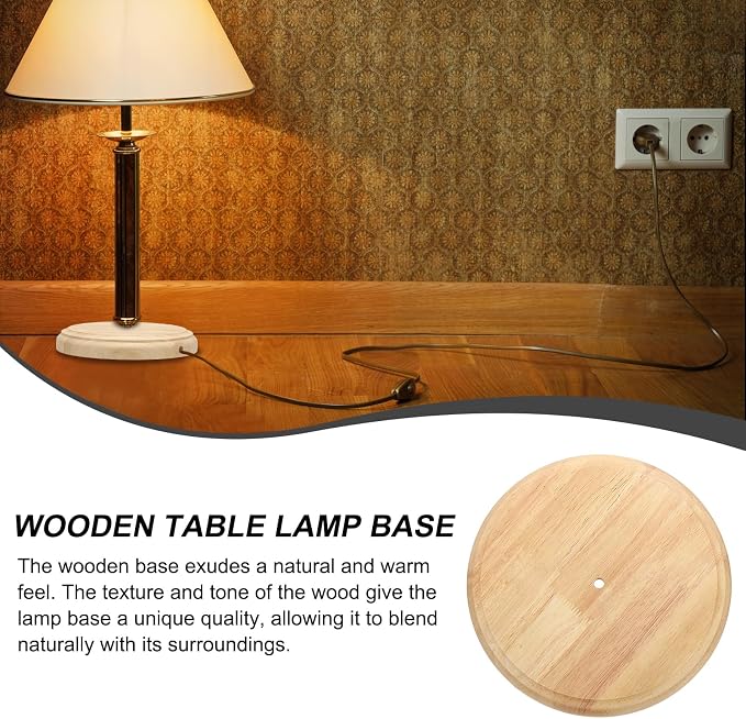 PATIKIL 10.5" x 1.3" Wooden Lamp Base, Round Solid Wooden Base Wood Desk Lamp Display Stand Replacement for Bedroom Bedside Table Lamps DIY