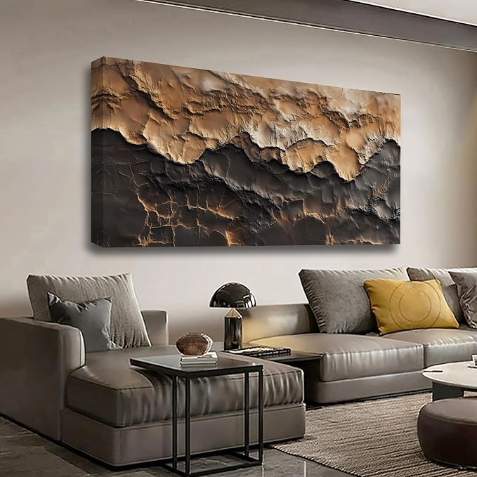 Earthy Texture Picture Print Canvas Wall Art Living Room Dining Room Office Study Bedroom Wall Decor Earthy Texture Landscape Abstract Wall Art Prints Modern Golden Brown Landscape Artwork - 20x40 in