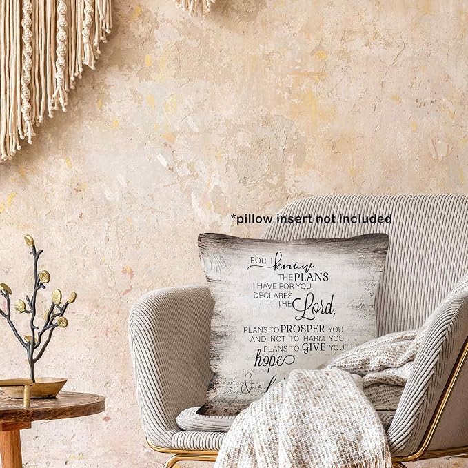 Vintage Christian Bible Verse the Lord Jeremiah Throw Pillow Covers 18x18, Rustic Scripture Decor Pillow Case for Farmhouse Bedroom Living Room, Religious Pillowcase for Couch Bed Sofa