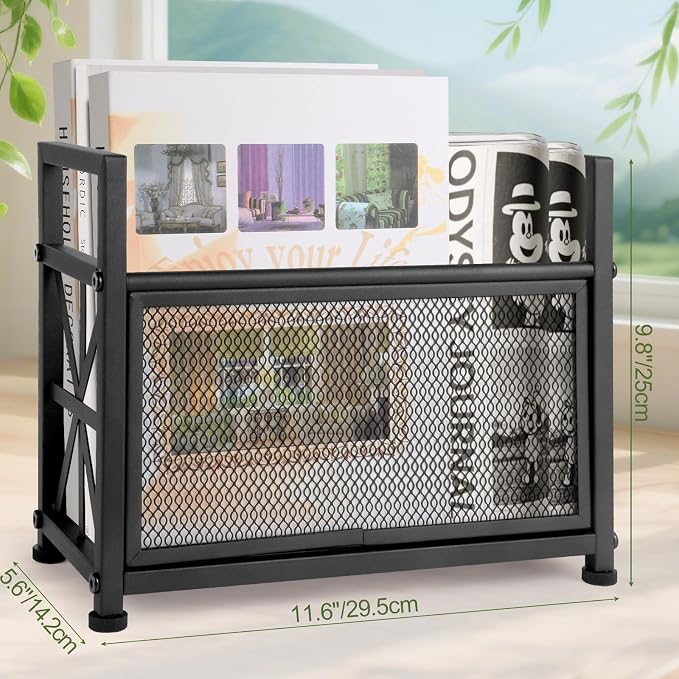 Magazine Rack Floor, Black Magazine Holder, Magazine Storage Basket | File Holder Organizer Stand, Metal Storage Shelf Box Bin Folder Organizer for Magazines, Books, Newspapers
