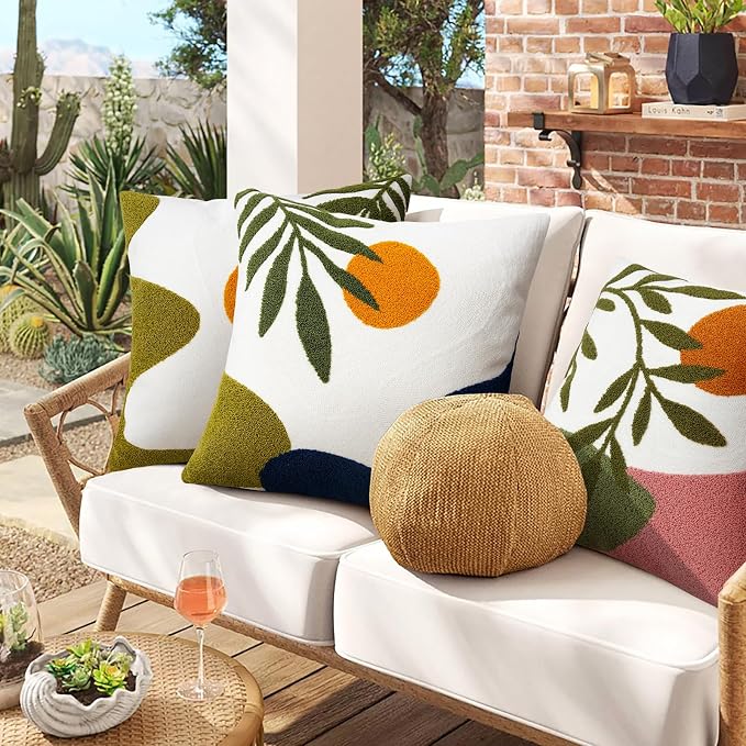 Adabana Boho Pillow Cover 18x18 Inch Embroidered Throw Pillow Cover