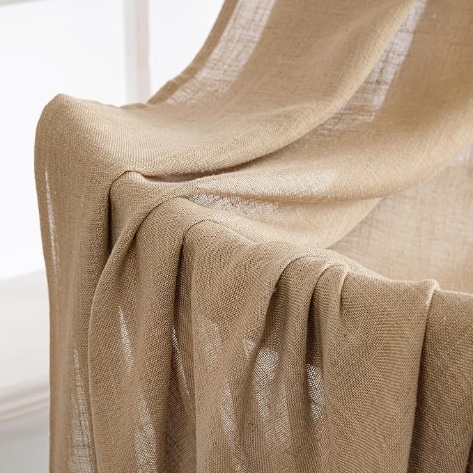 MIULEE Brown Linen Curtains 52x108 Inch Long for Bedroom Living Room | Soft Thick Linen Textured Window Drapes, Semi Sheer Light Filtering, Back Tab Rod Pocket, Burlap Look Country Decor, 2 Panels
