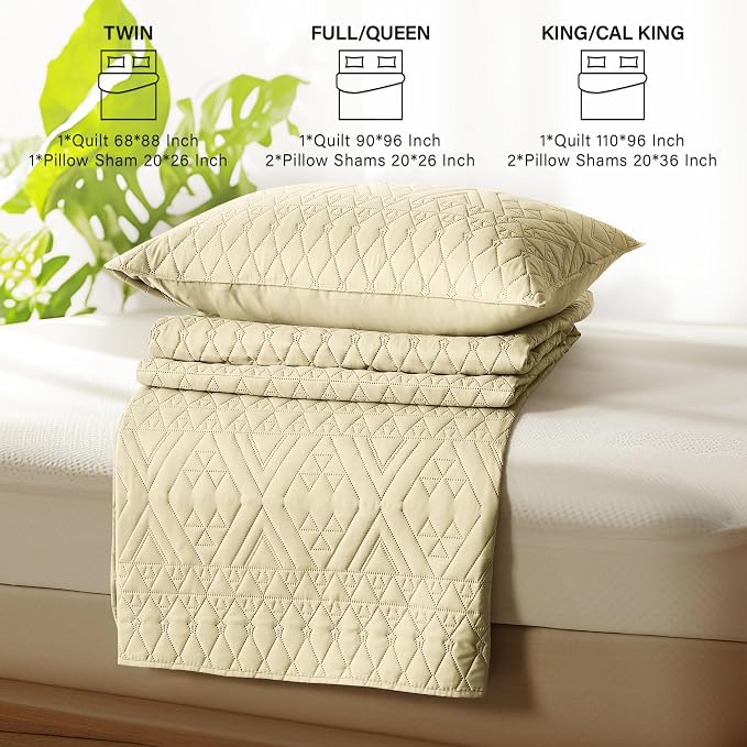 akkialla Twin Size Quilt Bedding Set,Butter Yellow Lightweight Microfiber Soft Bedspreads,Modern Style Geoetric Pattern Coverlet Set for All Seasons,2 Piece(1 Quilt,1Pillow Sham)