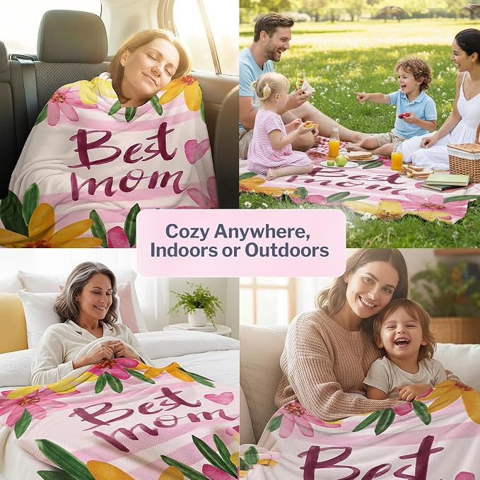 FILO ESTILO Mom Blanket 50"x60" in Gift Ready Packaging for Mother | Cozy Dyed Fleece Throw Blanket by FiloEstilo - Best Mom Ever Gift for Couch or Bed | Special Present from Daughter or Son