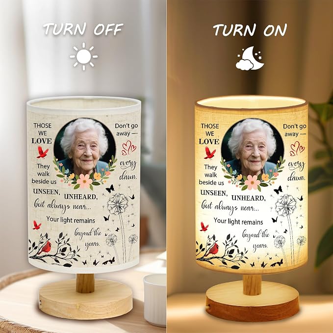 WSYEAR Custom Photo Lamp Sympathy Gifts for Loss of Loved One- Memorial Gift for Women Mother Grandma Friend Remembrance Decor with Wood Stand