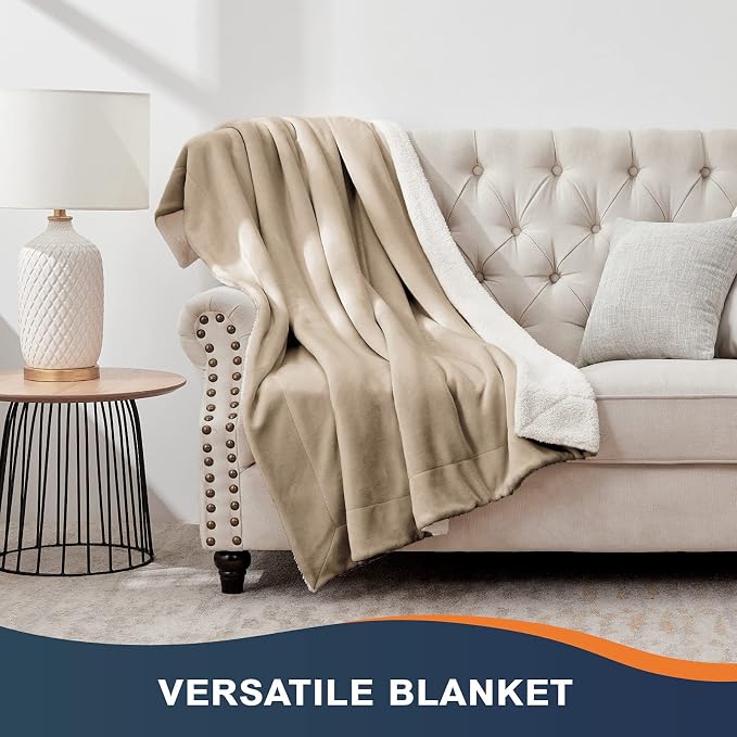 Walensee Sherpa Fleece Blanket (Queen Size 90”x90” Camel) Plush Throw Fuzzy Super Soft Reversible Microfiber Flannel Blankets for Couch, Bed, Sofa Ultra Luxurious Warm and Cozy for All Seasons