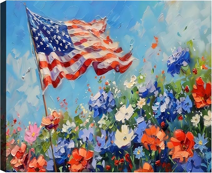Framed American Flag Military Wall Art, Patriotic Veteran Canvas Art Pictures, USA Hero Wall Decor, Made in USA Ready to Hang for Office Man Cave Garage