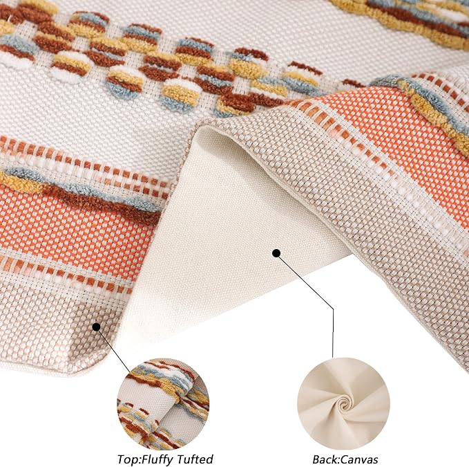 Boho Tufted Throw Pillow Covers 18x18 Set of 2 Orange