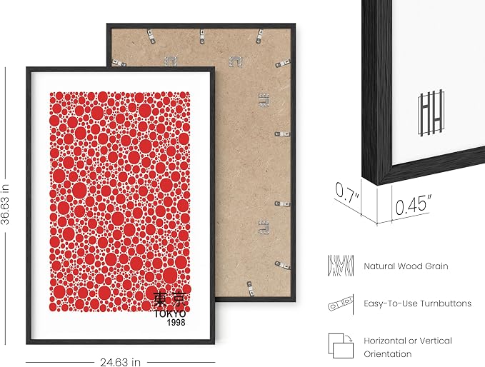 HAUS AND HUES Japandi Framed Posters – Red Japanese Yayoi Kusama Inspired Art, Circle Wall Art, Abstract Modern Japan Poster, Framed Wall Decor (24x36 Framed)
