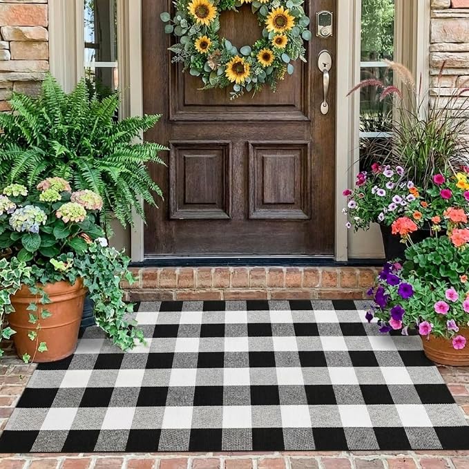 Buffalo Plaid Outdoor Rug 3x5 Ft Black and White Checkered Area Rug Washable Doormats Indoor Outdoor Rugs for Layered Front Door Mats, Porch, Entryway, Kitchen, Farmhouse