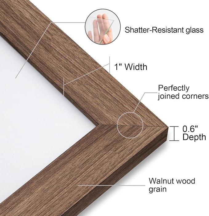5x7 Picture Frame-Walnut Photo Frame,4x6 Mat,Tempered Glass,Engineered Wood