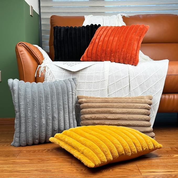 COTEY 20x20 Decorative Faux Fur Throw Pillow Covers Set of 2- Black