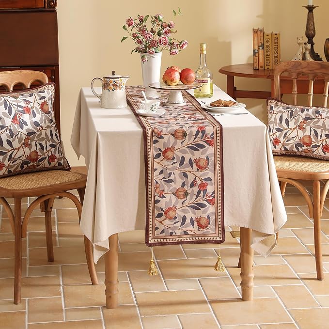 Patdrea Designer French Vintage Linen Table Runner,12"X118" | Elegant Tablerunner 118 Inches Long,Floral Pattern,Thanksgiving Dining Table Decor for Living Room Banquet