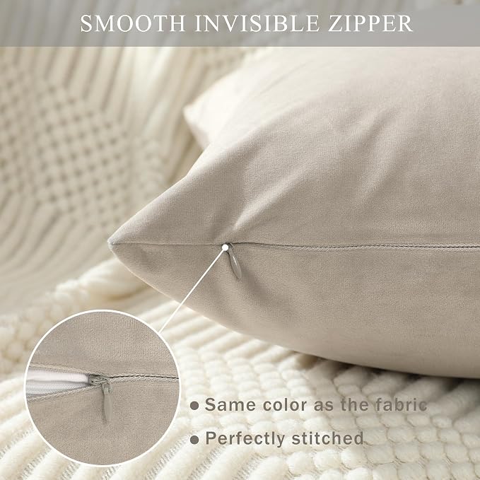 Stellhome Pack of 2 Velvet Pillow Covers Square Decorative Cushion Covers for Bed Couch Sofa Bench, 20 x 20 inch (50 x 50 cm), Silver Gray