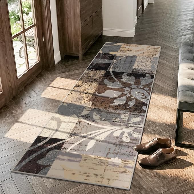 Yamaziot 2x6 Washable Modern Abstract Runner Rug Non-Slip for Hallways | Stain Resistant Kitchen Rug with Rubber Backing, Low Pile, Ultra Soft Carpet Runner for Bedroom, Laundry, Entryway