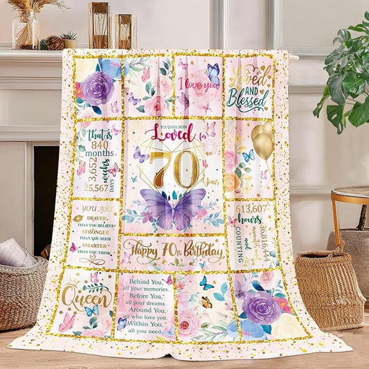 70th Birthday Gifts for Her -70 Year Old Gifts for Women Mom -70th Milestone Birthdays Blanket -70th Birthday Blanket for Women - Warm Soft Plush Flannel Throw Blankets (80"x60")