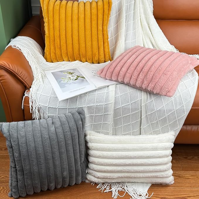 COTEY 20x20 Decorative Faux Fur Throw Pillow Covers Set of 2- Pink