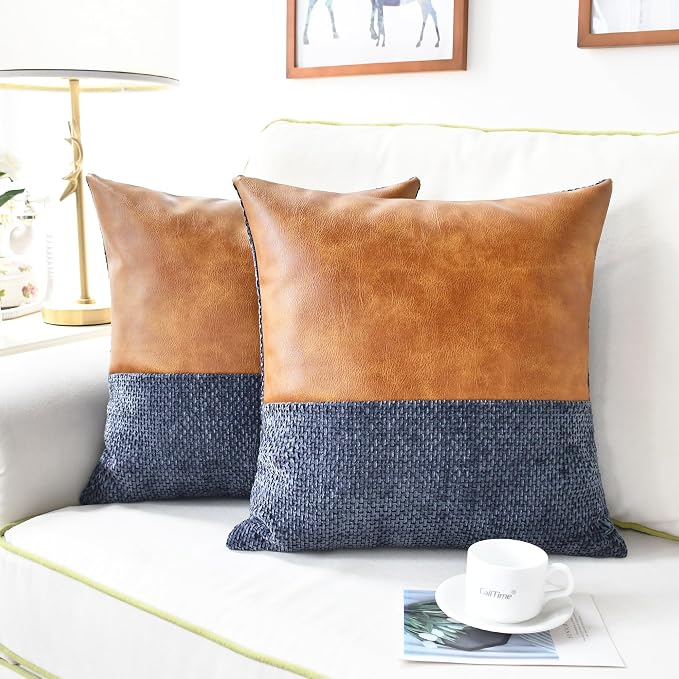 CaliTime Decorative Couch Throw Pillow Covers 20 X 20 Inches Navy Blue