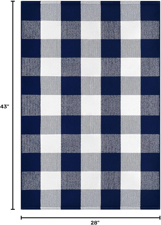 KOZYFLY Buffalo Plaid Area Rugs 2.3x3.6 Ft Blue and White Door Rug | Washable Front Door Mat, Woven Cotton Indoor Outdoor Rug, Checkered Doormat for Front Porch Kitchen Entryway Patio Farmhouse