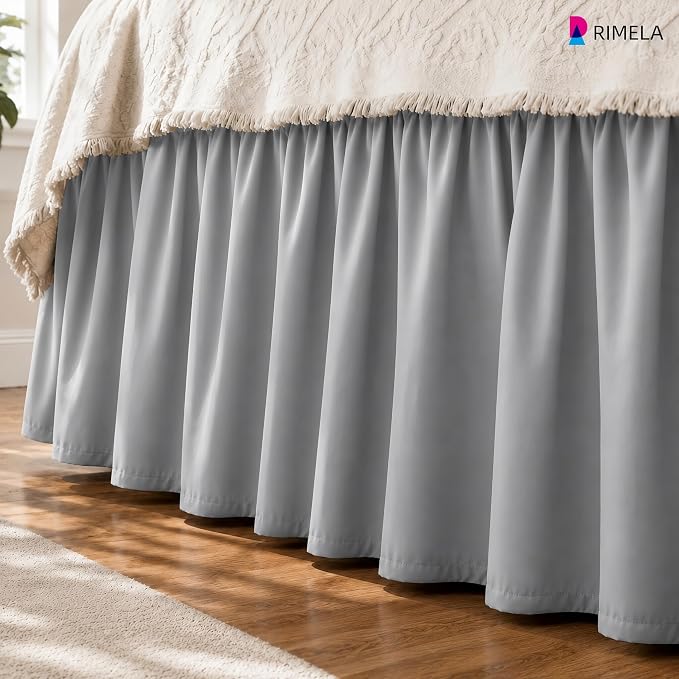College Dorm Bed Skirt Twin XL 42" Drop, Slit Corner Bedskirt, Ice Grey | Solid ruffled, Wrap-around/elastic, Wrinkle & Fade resistant, with Adhesive Strips, Gift Packed, Machine Wash/Tumble Dry/Iron