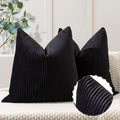 YCOLL Black Pillow Covers 24x24 Set of 2 Velvet Striped Pattern - Soft Throw Pillows for Home Decor, Luxury Decorative Pillow Covers for Couch, Bed,Living Room