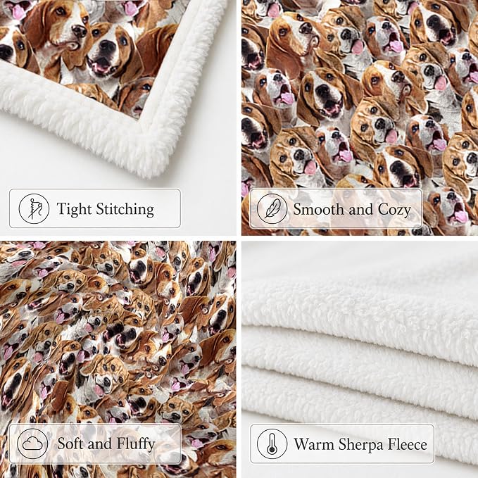BlessLiving Throw Blanket, Brown Dog Animal Gift, 60x80 Inches | sherpa fleece fabric, Beagle Dense Pet Blankets Puppy Lovers print, for couch or sofa, pet lovers, easy machine care