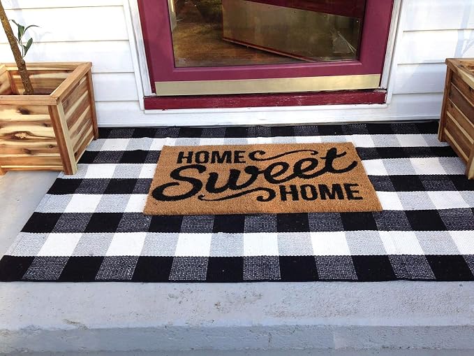 Ukeler Black and White Rug 3×5- Cotton Farmhouse Layered Doormat Hand-Woven Checkered Carpet Plaid Rug for Doorway/Kitchen/Bathroom/Entry Way/Laundry Room/Bedroom