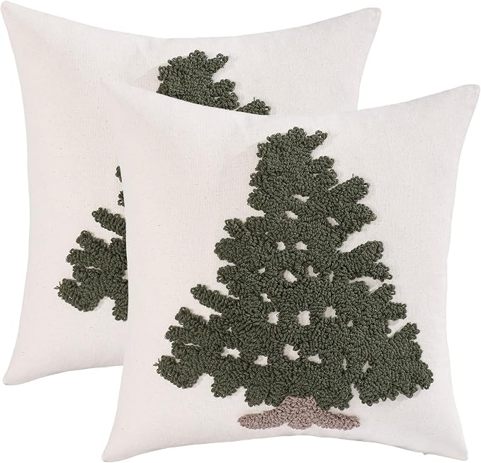 Christmas Tufted Throw Pillow Covers 18x18 Set of 2 Green Xmas Tree