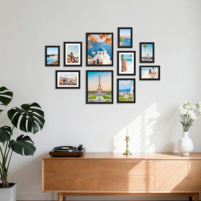decorUhome 10 Pack Assorted Picture Frame Set for Wall & Tabletop, P0710BK | Black, Multi Size Picture Frame Includes Two 8x10 / Four 5x7 / Four 4x6 for Family Gallery Wall