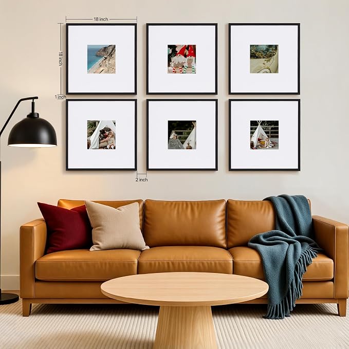 eletecpro 18x18 Picture Frame Set of 8, Display 8x8 with Mat | Bulk Frames, Gallery Wall Decor, Sturdy & Lightweight, High-clarity Acrylic, Ready to Hang