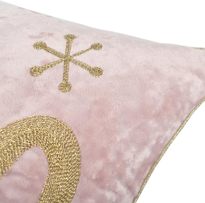 Joy Christmas Pillow Covers 18x18,Embroidered Velvet Christmas Throw Pillow Covers Christmas Decorations Holiday Pillows for Home Couch,Pink Blush/Gold