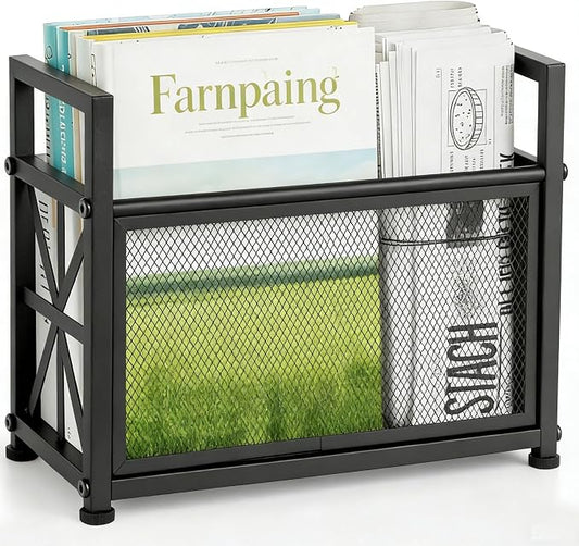 Magazine Rack Floor, Black Magazine Holder, Magazine Storage Basket | File Holder Organizer Stand, Metal Storage Shelf Box Bin Folder Organizer for Magazines, Books, Newspapers