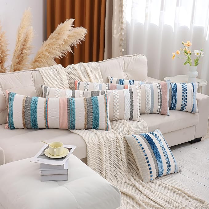 14 x 36 Throw Pillow Cover Boho Lumbar Pillow Cover White