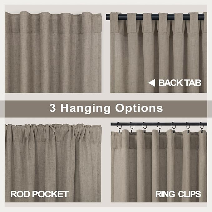 Pitalk 102 Inch Long Curtains Back Tab Linen Curtains for Living Room Bedroom 2 Panels Tan Brown Burlywood Taupe Curtain Light Filtering Privacy 102 Inch Pleated Curtain for Sliding Door Rod Pocket