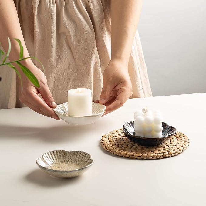 BEUNAIZER Ceramic Pillar Candle Holder Plate, Decorative Candlestick Holder