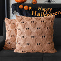 4TH Emotion Halloween Ghost Decorative Pillow Covers 16x16 Set of 2, Light Brown Soft Plush Faux Fur Farmhouse Throw Cushion Cases for Fall Autumn Holiday Home Decorations